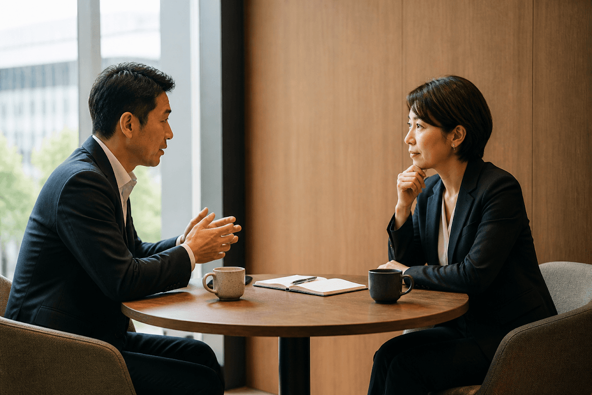 1対1で話す2人の経営者